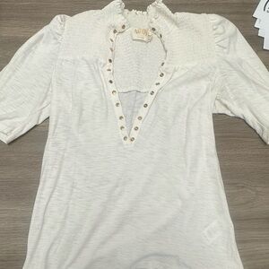 Nation LTD Off White Blouse with Button Details